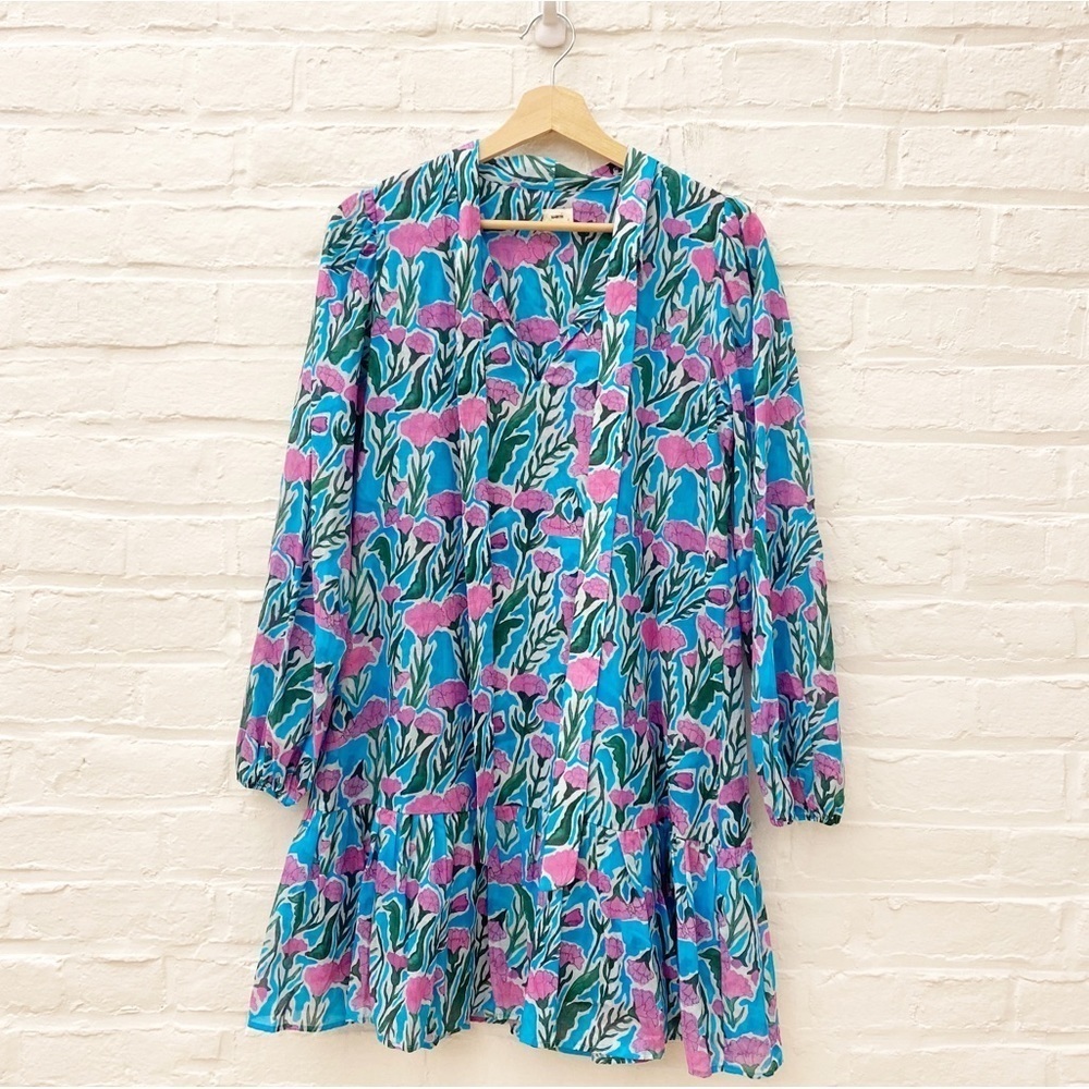 Warm NY || Izzie Drop Waist Floral Tie Dress‎ Blue Pink XS